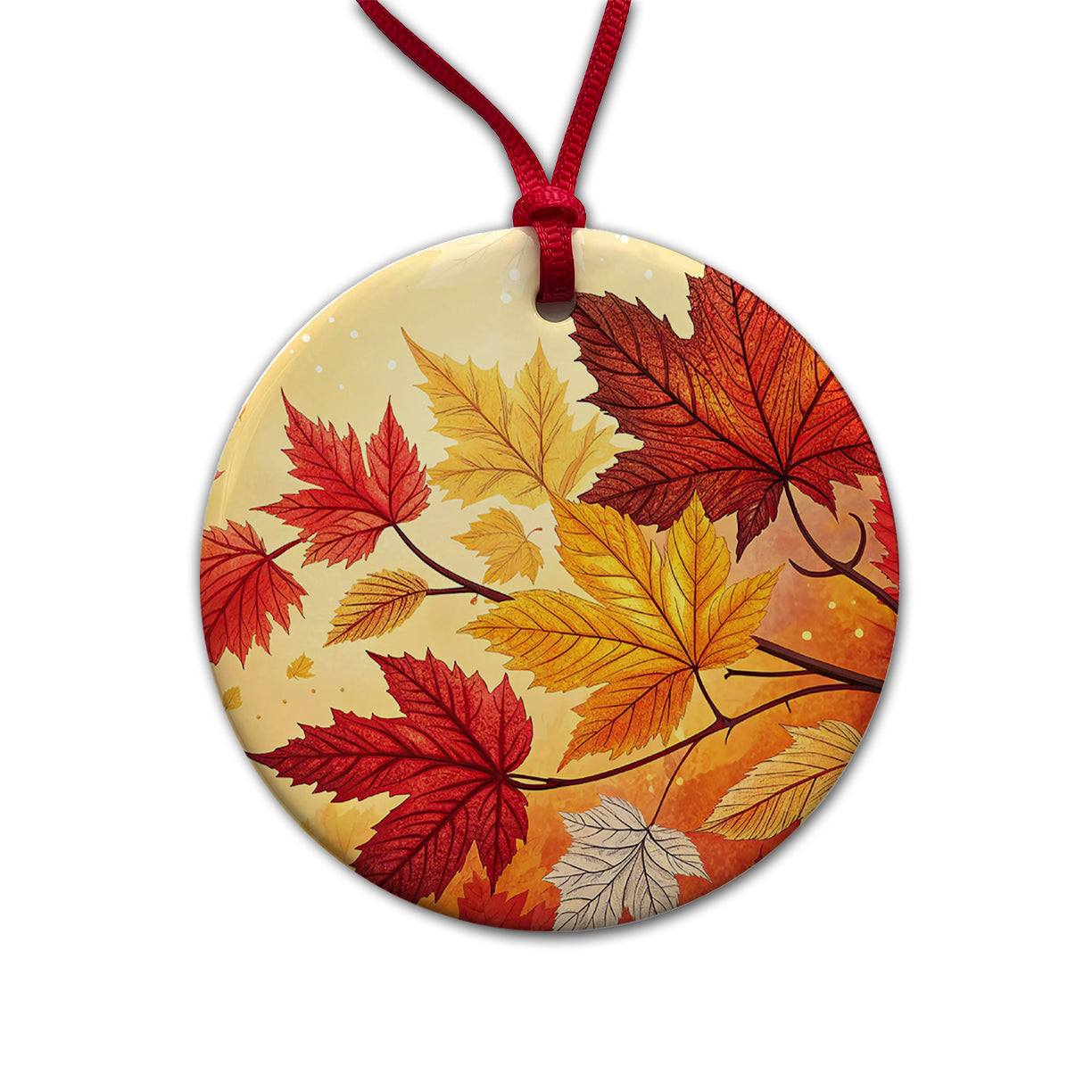 Fall Autumn Leaves Design Round Ceramic Holiday Christmas Tree Ornament