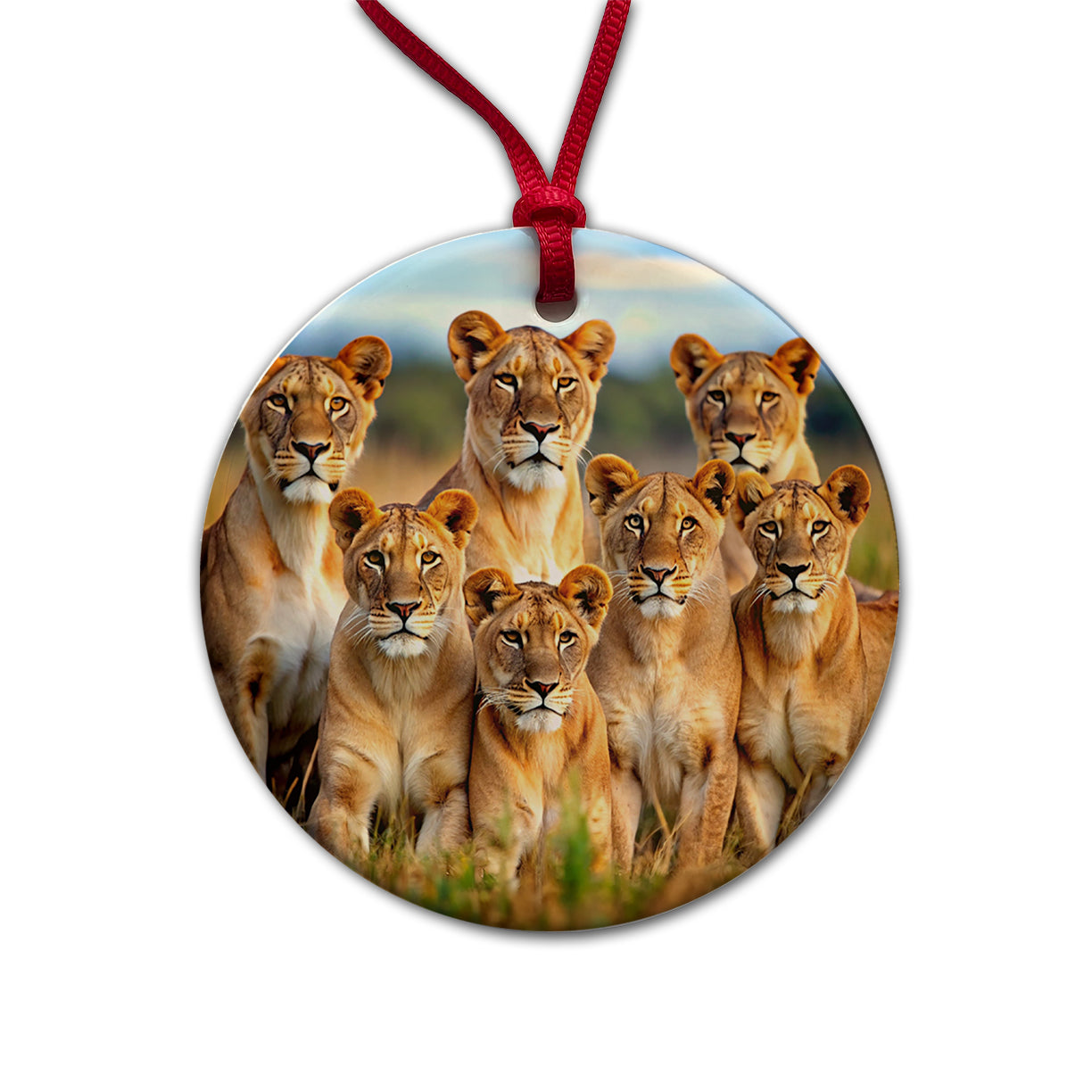 Female Lions Round Ceramic Holiday Christmas Tree Ornament