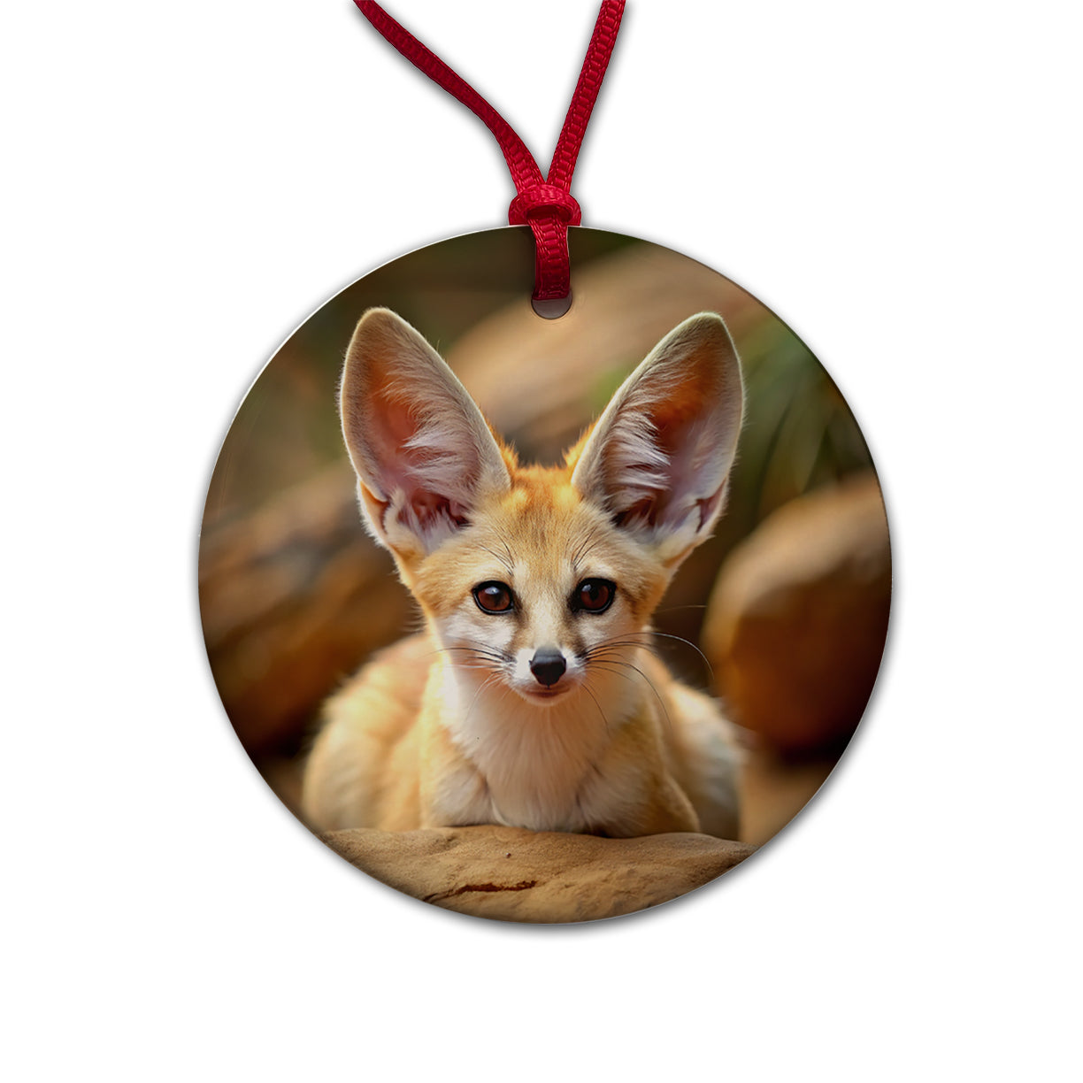Fennec Fox Round Ceramic Holiday Christmas Tree Ornament