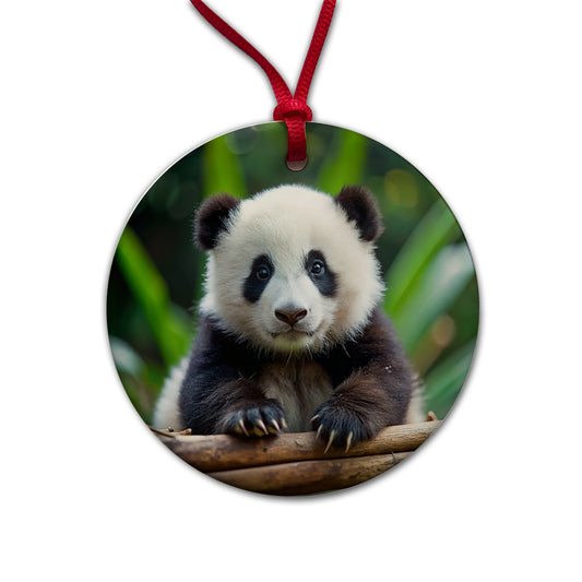 Giant Panda Baby Round Ceramic Holiday Christmas Tree Ornament