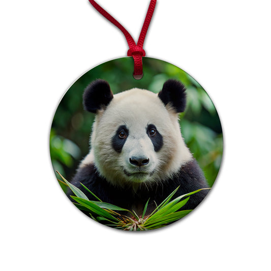 Giant Panda Round Ceramic Holiday Christmas Tree Ornament