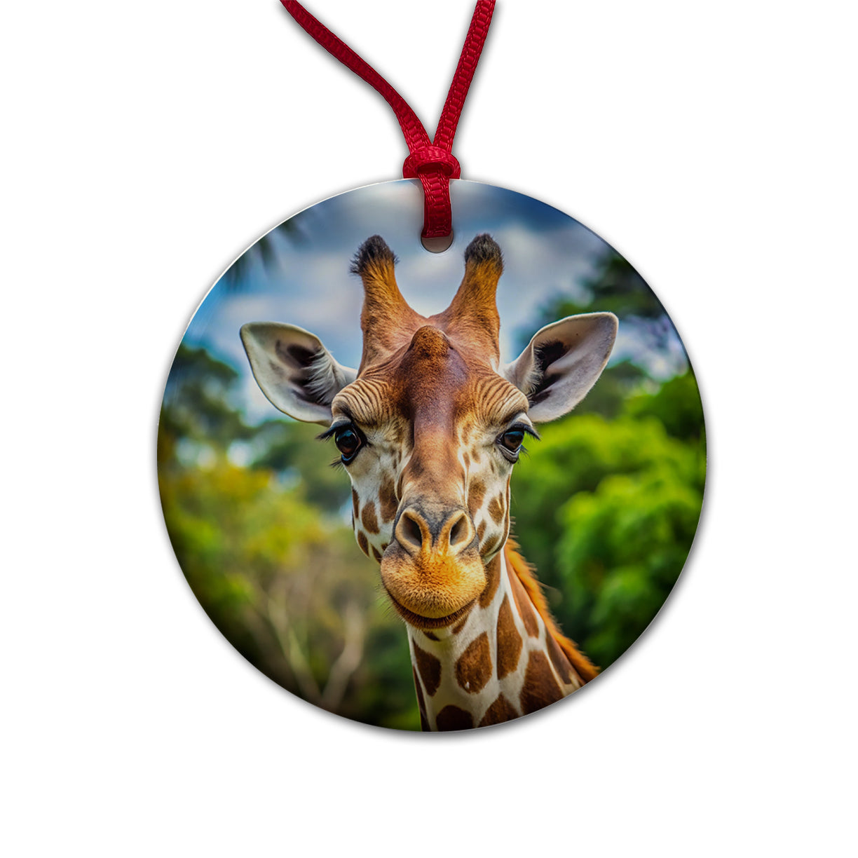 Giraffe Face Round Ceramic Holiday Christmas Tree Ornament