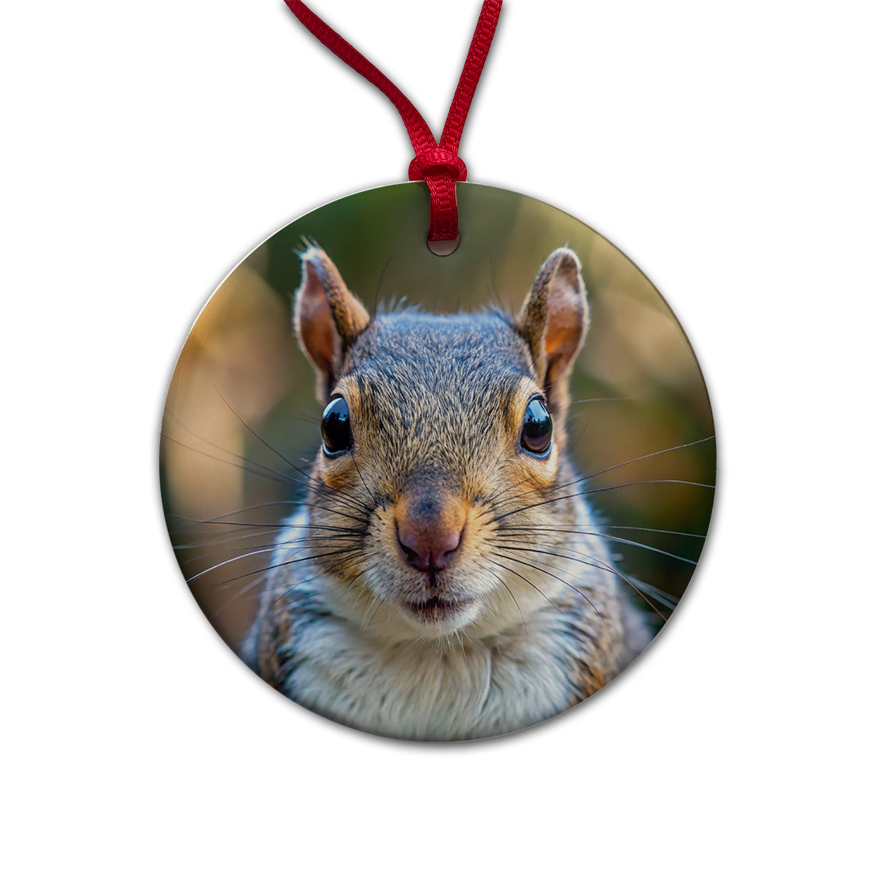 Gray Squirrel Face Round Ceramic Holiday Christmas Tree Ornament