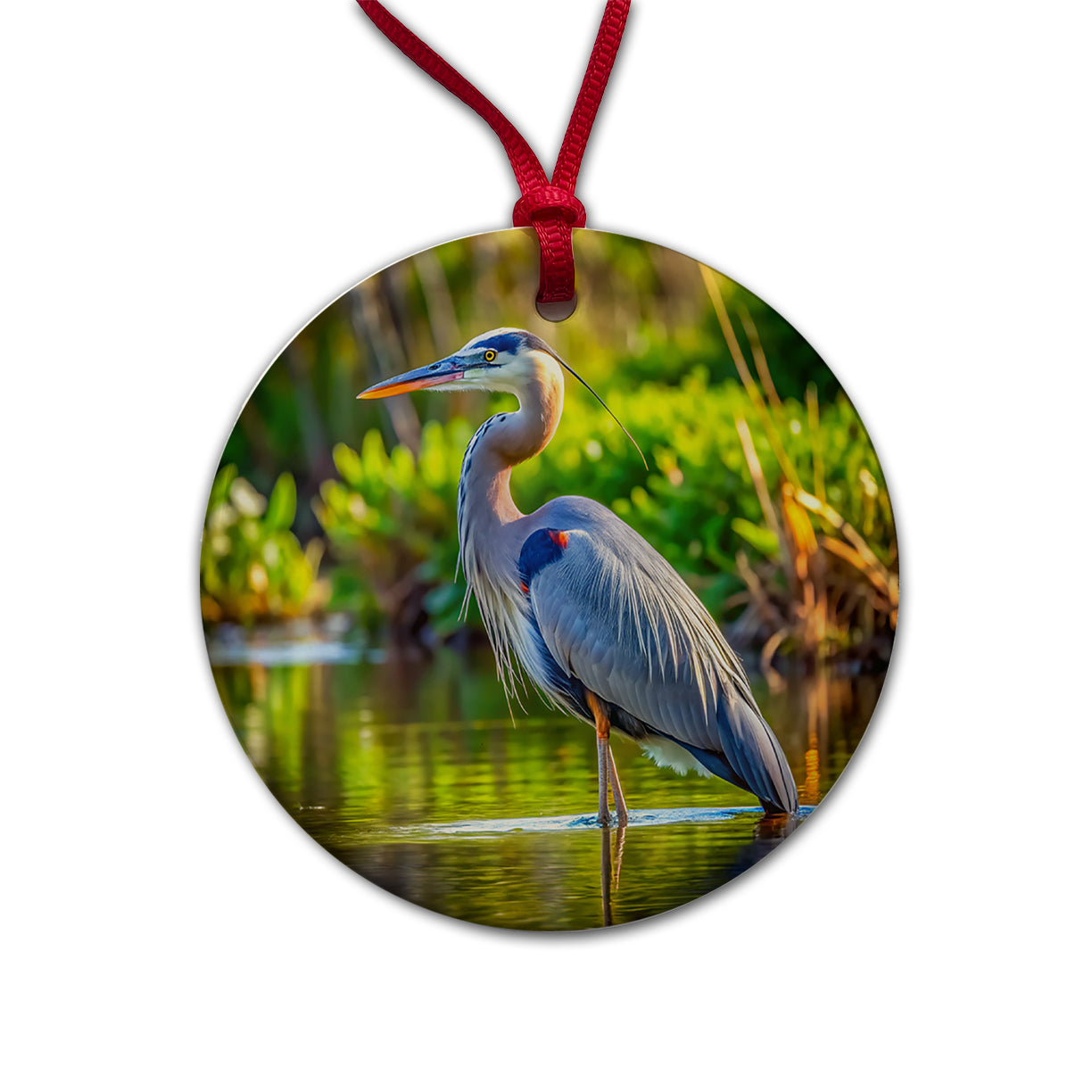 Great Blue Heron Round Ceramic Holiday Christmas Tree Ornament