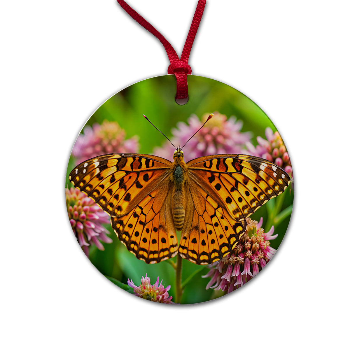 Great Spangled Fritillary Butterfly Round Ceramic Holiday Christmas Tree Ornament