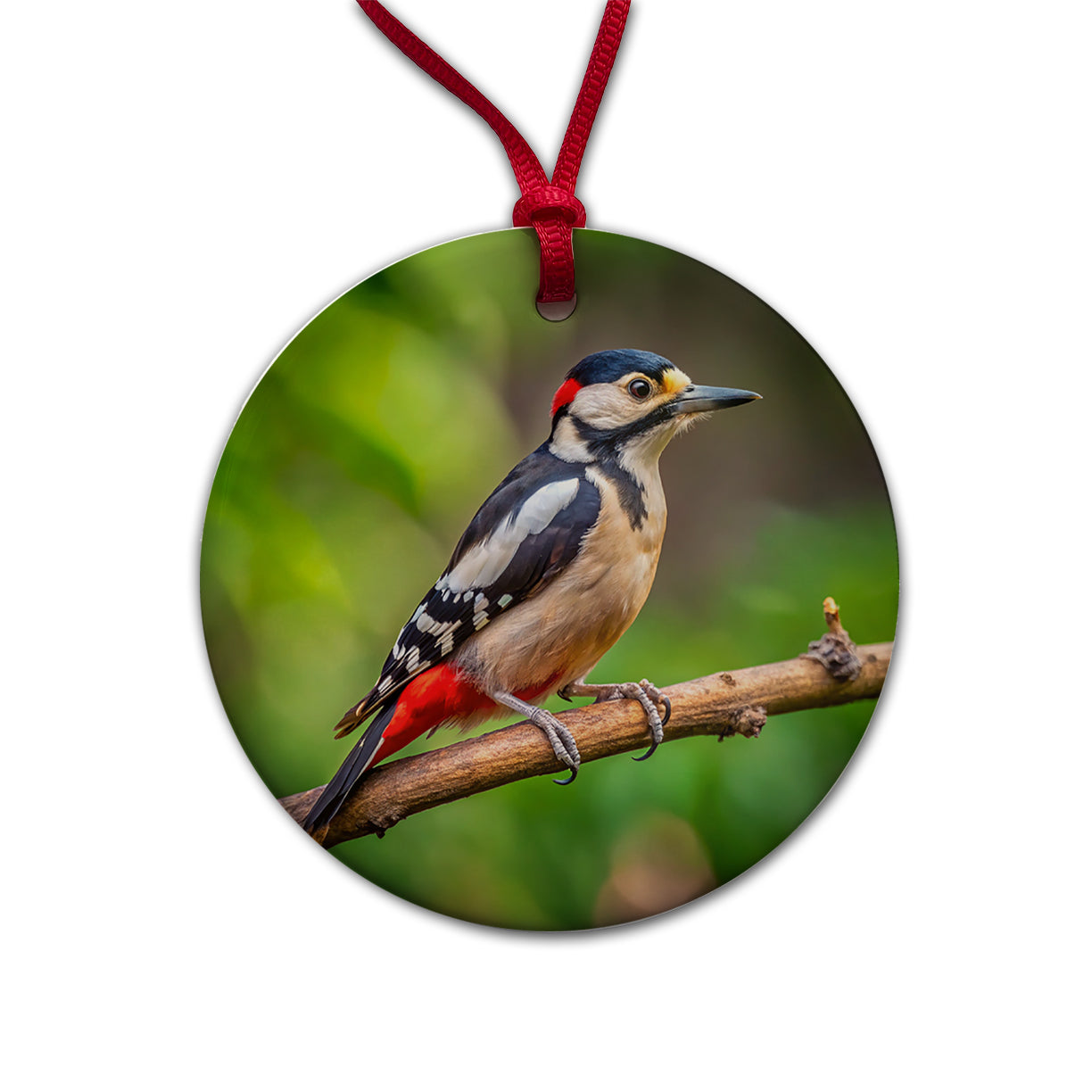 Great Spotted Woodpecker Backyard Bird Round Ceramic Holiday Christmas Tree Ornament