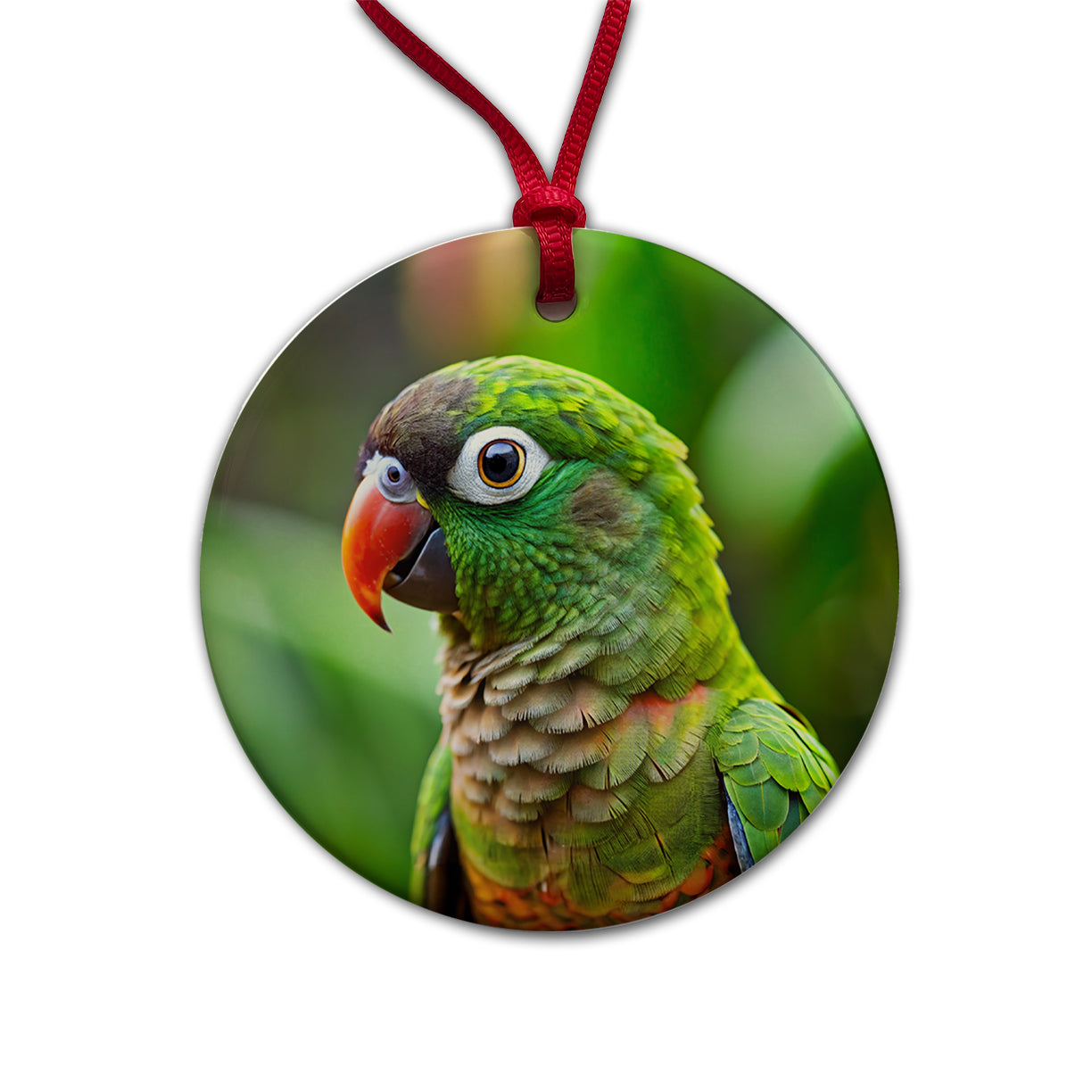 Green Conure Parakeet Bird Round Ceramic Holiday Christmas Tree Ornament