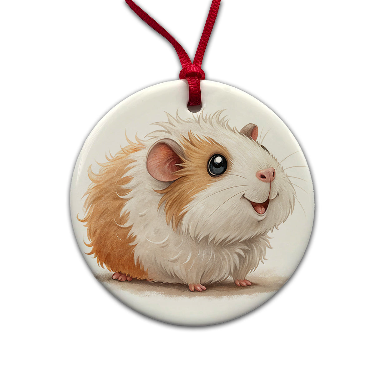 Guinea Pig Children's Illustration Style Round Ceramic Holiday Christmas Tree Ornament