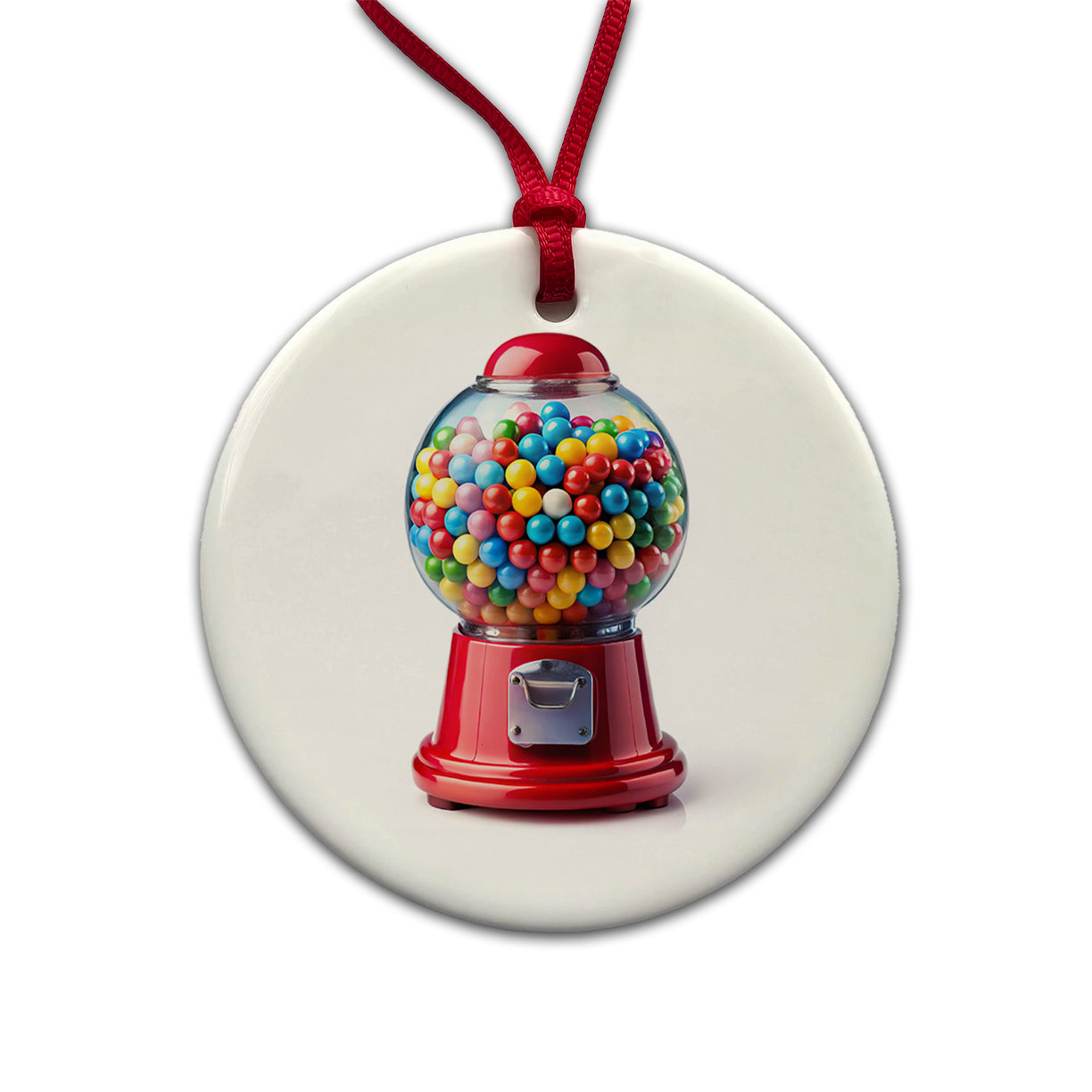 Gumball Machine Round Ceramic Holiday Christmas Tree Ornament