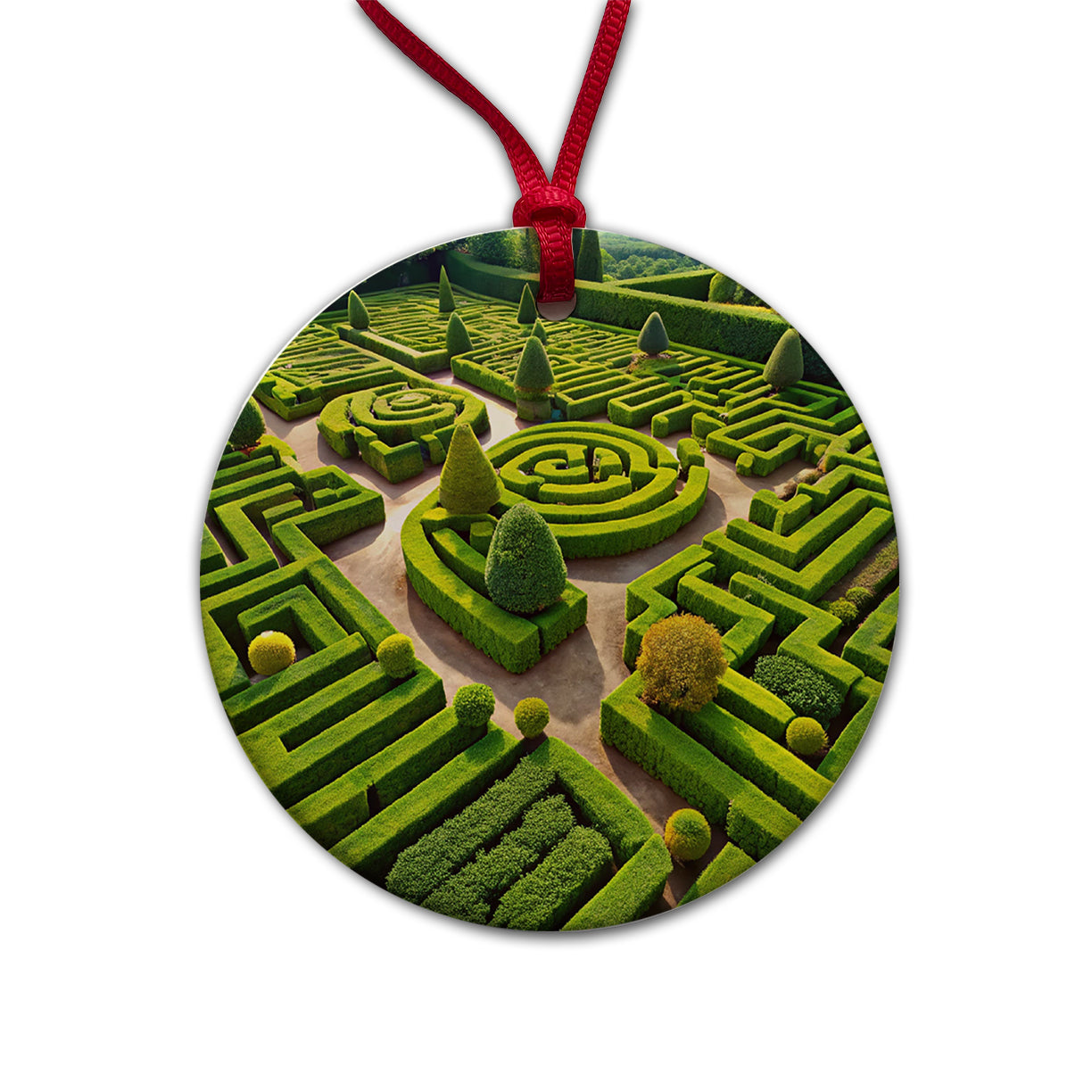 Hedge Garden Maze Round Ceramic Holiday Christmas Tree Ornament