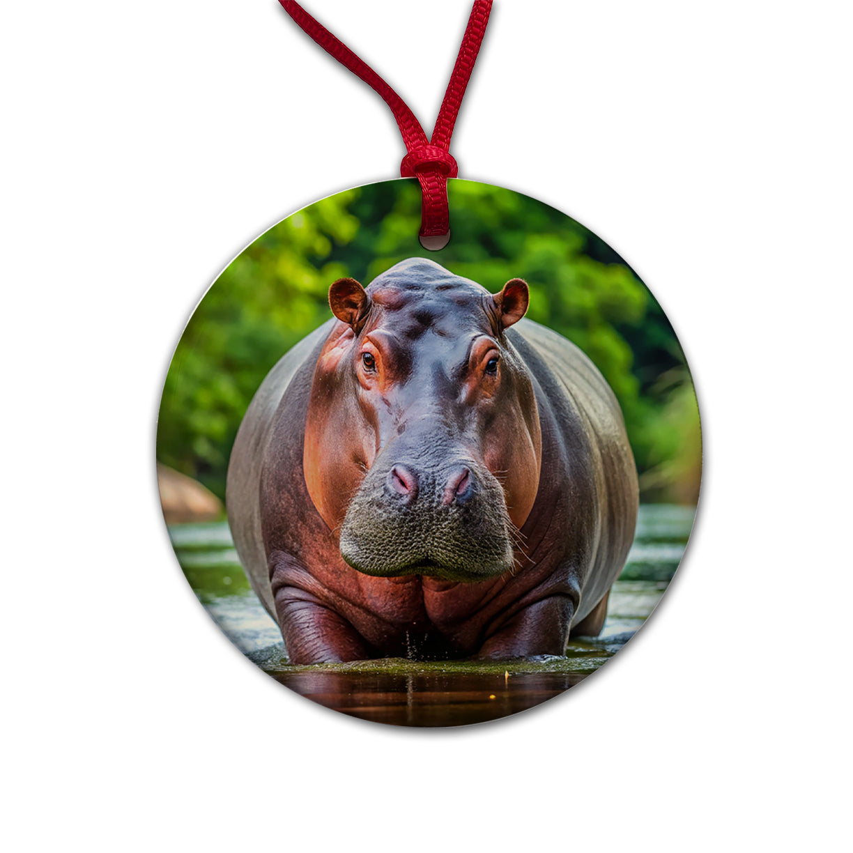 Hippopotamus Round Ceramic Holiday Christmas Tree Ornament