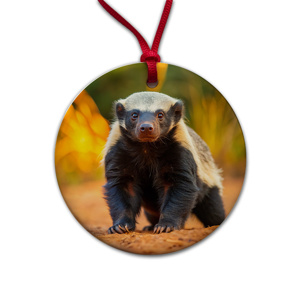 Honey Badger Round Ceramic Holiday Christmas Tree Ornament