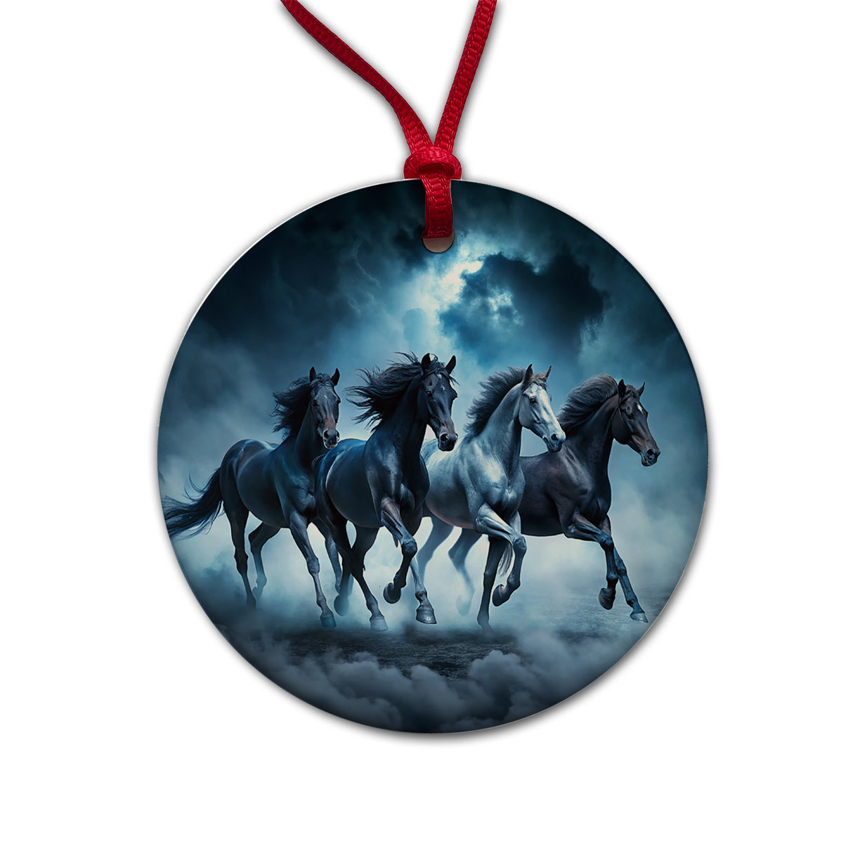Horses Galloping Out Of The Night Mists Round Ceramic Holiday Christmas Tree Ornament