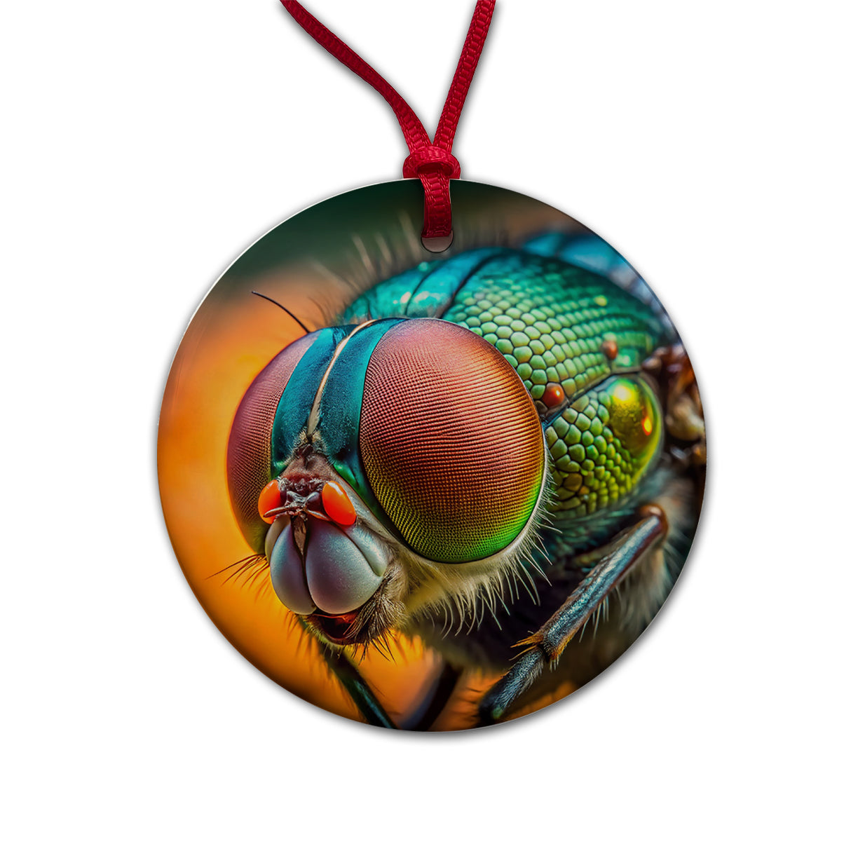Housefly Fly Eyes Close-up Round Ceramic Holiday Christmas Tree Ornament
