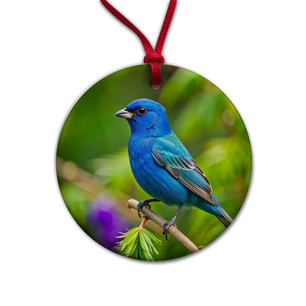 Indigo Bunting Backyard Bird Round Ceramic Holiday Christmas Tree Ornament