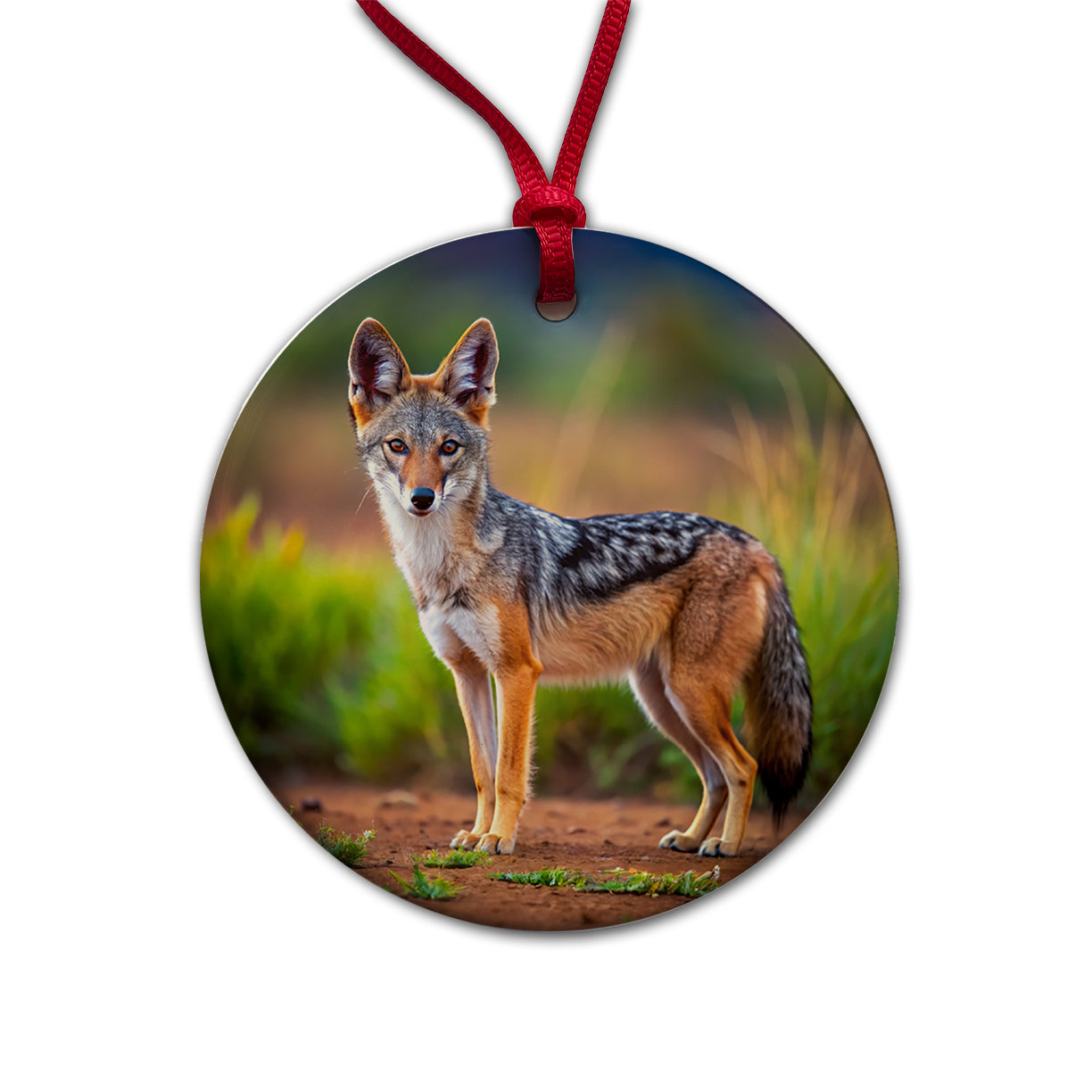 Jackal Round Ceramic Holiday Christmas Tree Ornament
