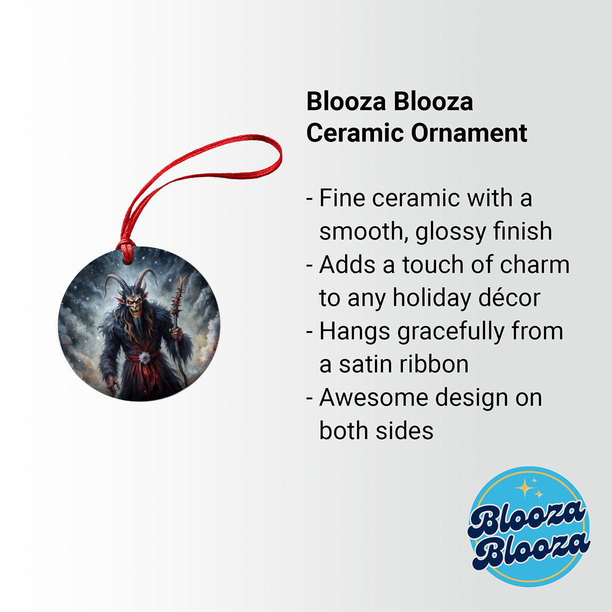 Krampus Black Watercolor Background Round Ceramic Holiday Christmas Tree Ornament