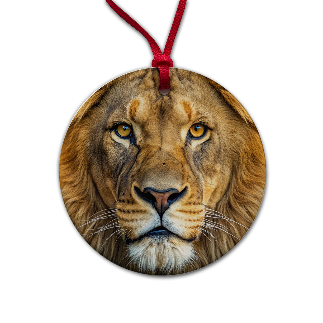 Lion Face Round Ceramic Holiday Christmas Tree Ornament