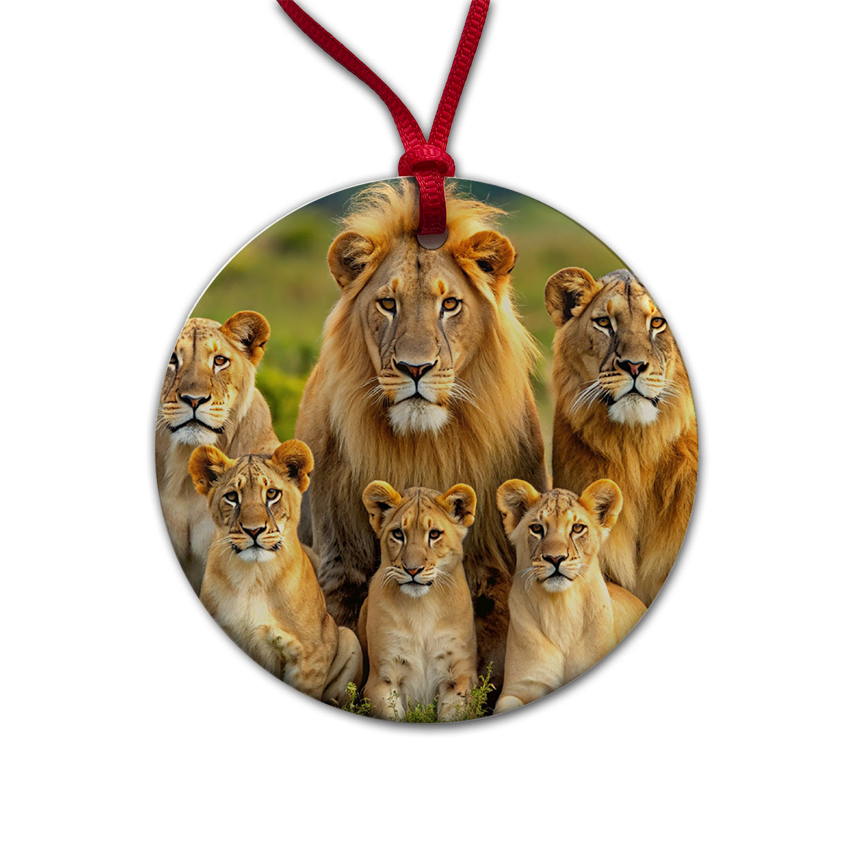 Lion Pride Family Round Ceramic Holiday Christmas Tree Ornament