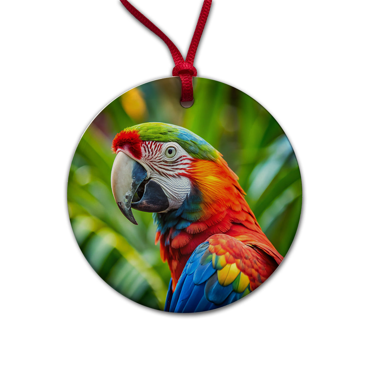Macaw Parrot Bird Round Ceramic Holiday Christmas Tree Ornament