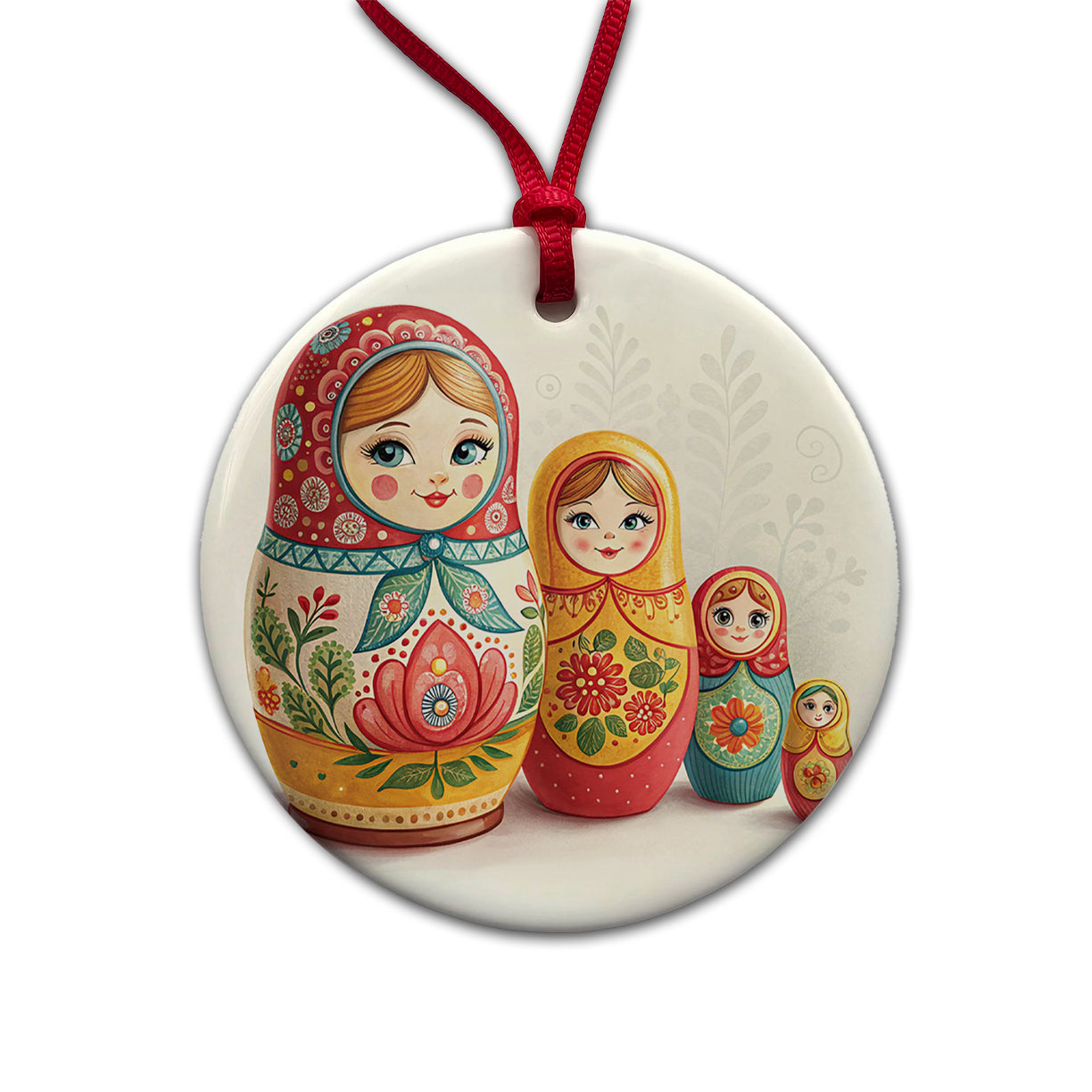Matryoshka Russian Nesting Dolls Round Ceramic Holiday Christmas Tree Ornament