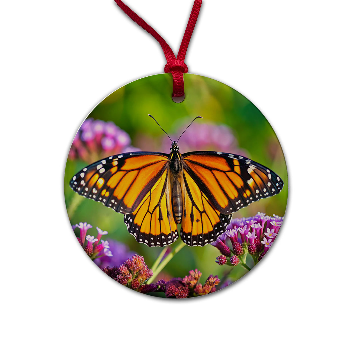 Monarch Butterfly Round Ceramic Holiday Christmas Tree Ornament