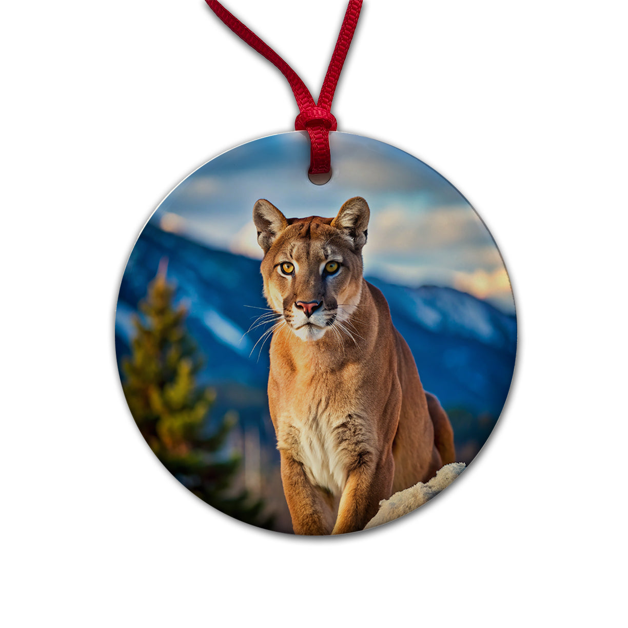 Mountain Lion Cougar Round Ceramic Holiday Christmas Tree Ornament