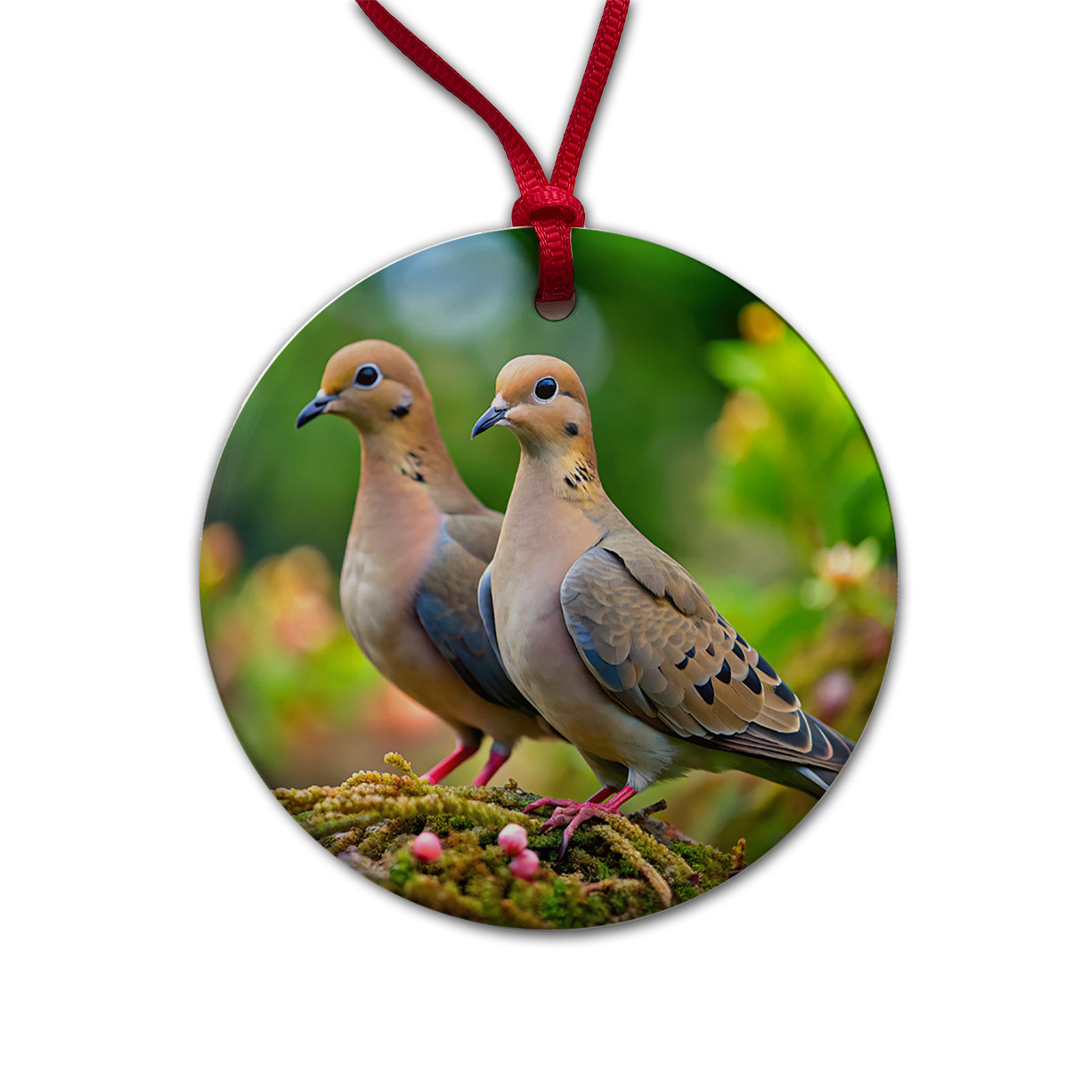 Mourning Doves Backyard Bird Round Ceramic Holiday Christmas Tree Ornament