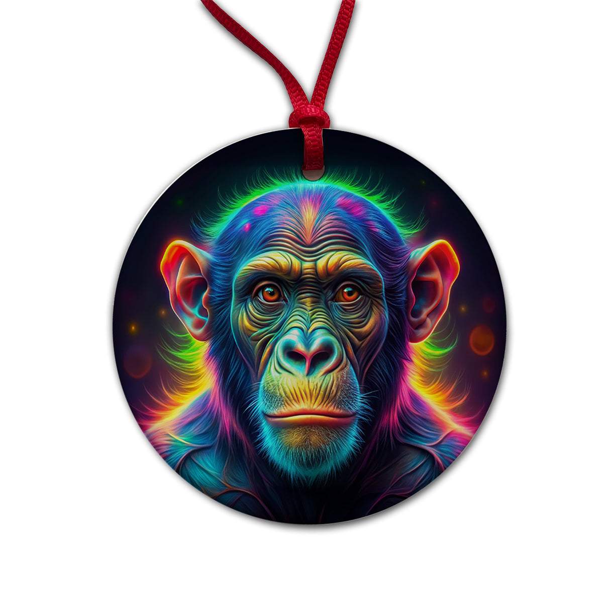 Neon Chimpanzee Monkey Round Ceramic Holiday Christmas Tree Ornament