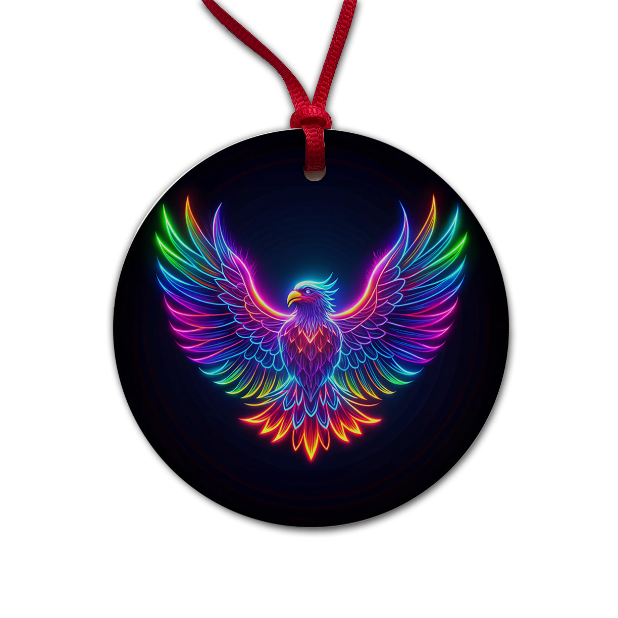 Neon Eagle Firebird Bird Round Ceramic Holiday Christmas Tree Ornament