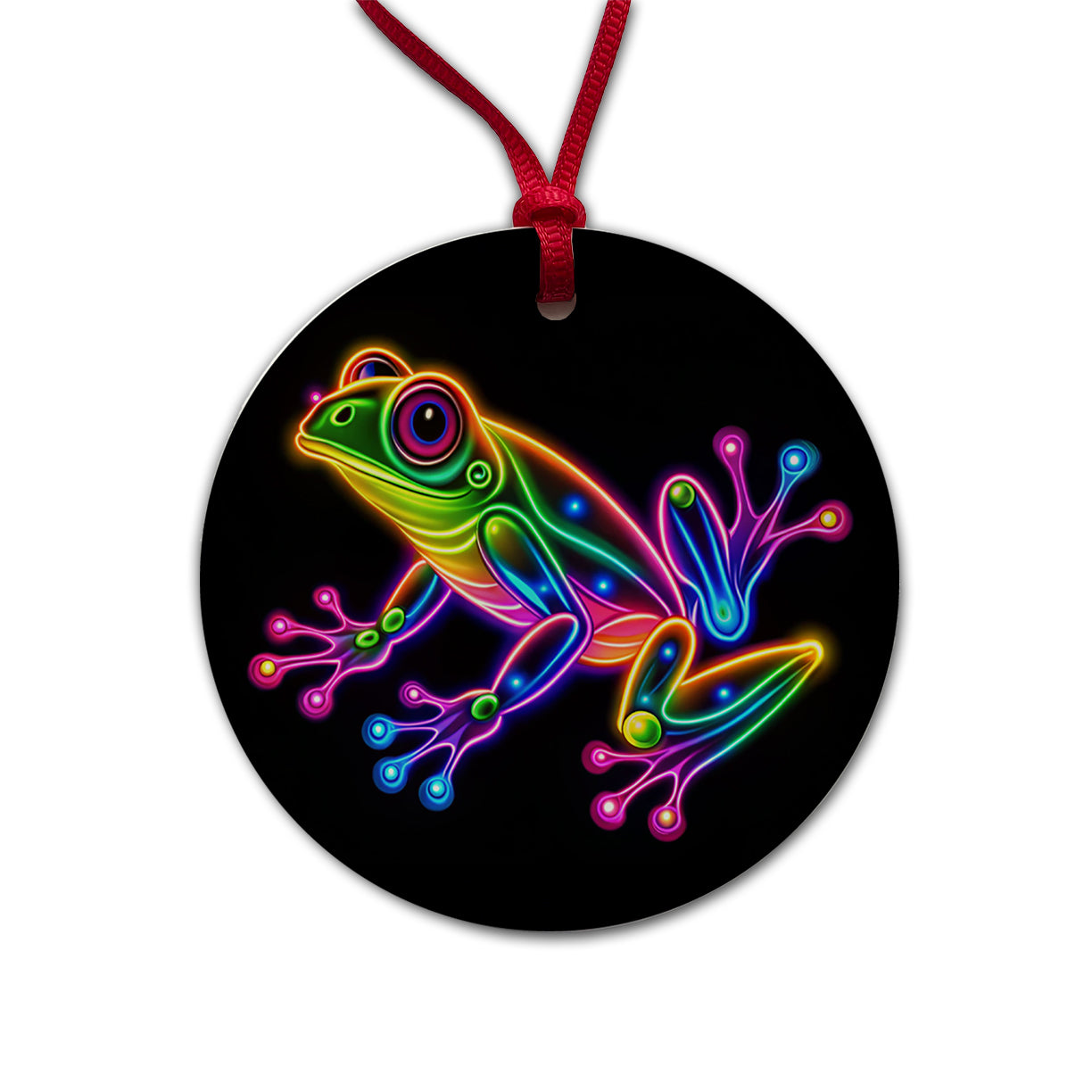 Neon Frog Round Ceramic Holiday Christmas Tree Ornament