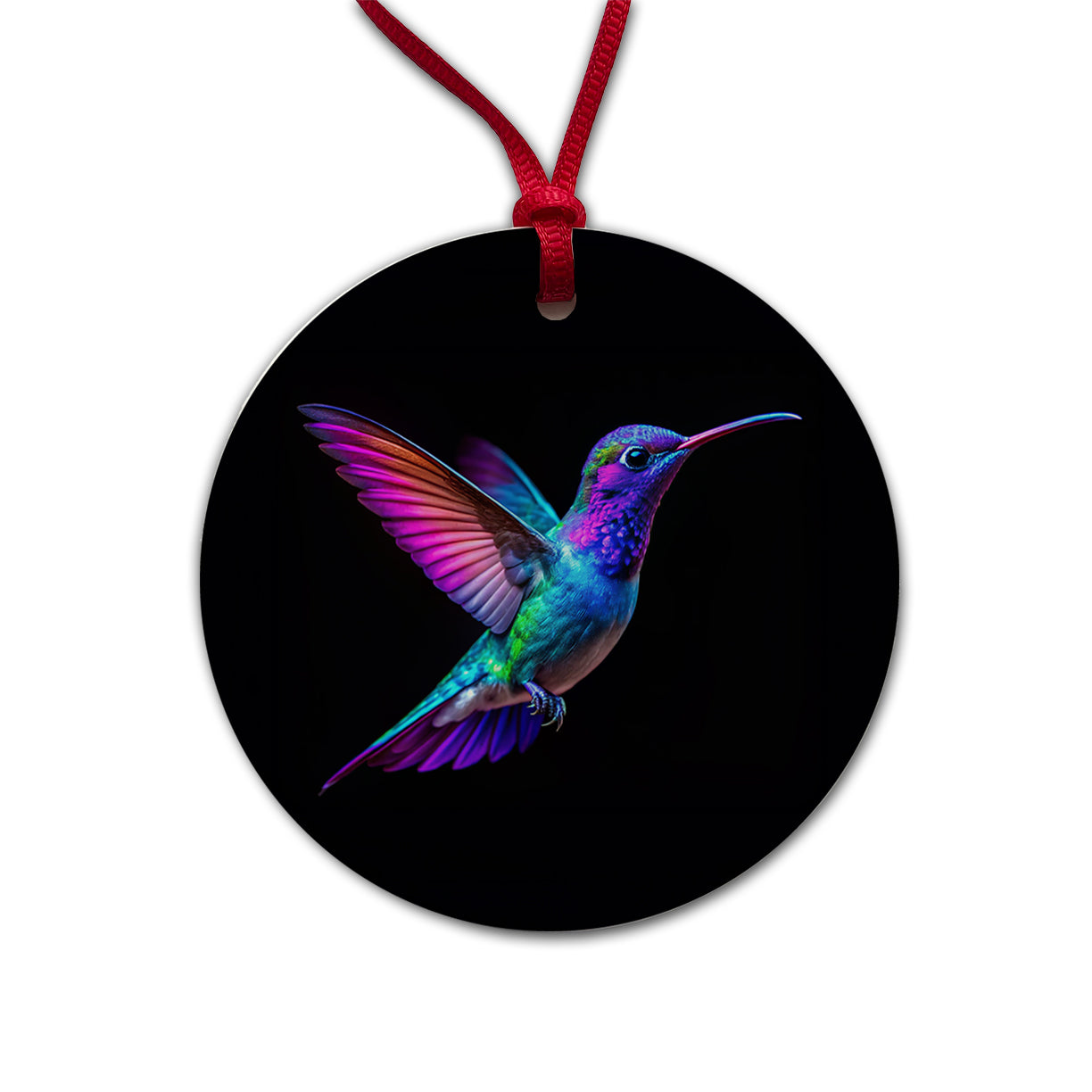 Neon Purple Blue Hummingbird Round Ceramic Holiday Christmas Tree Ornament