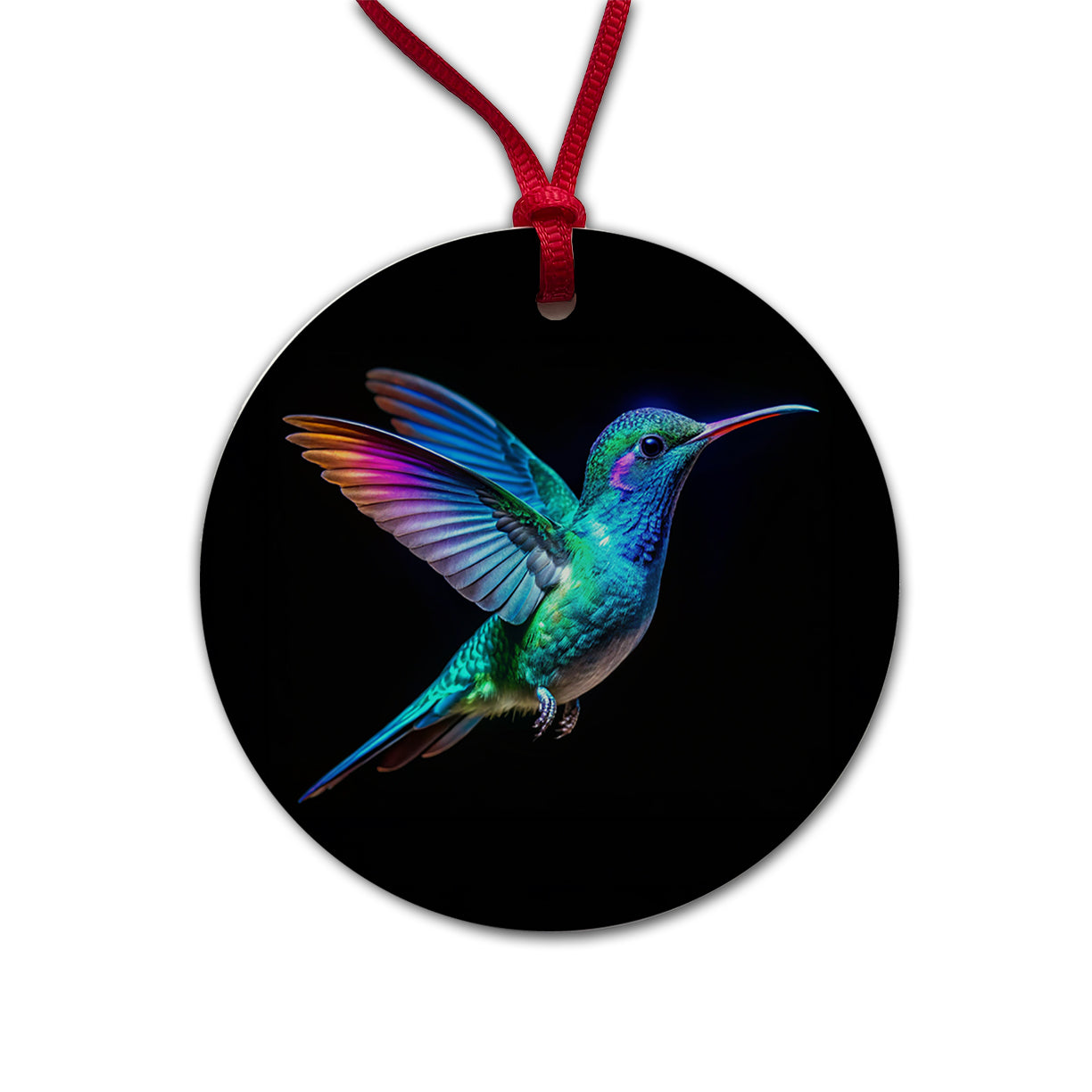 Neon Teal Blue Hummingbird Round Ceramic Holiday Christmas Tree Ornament