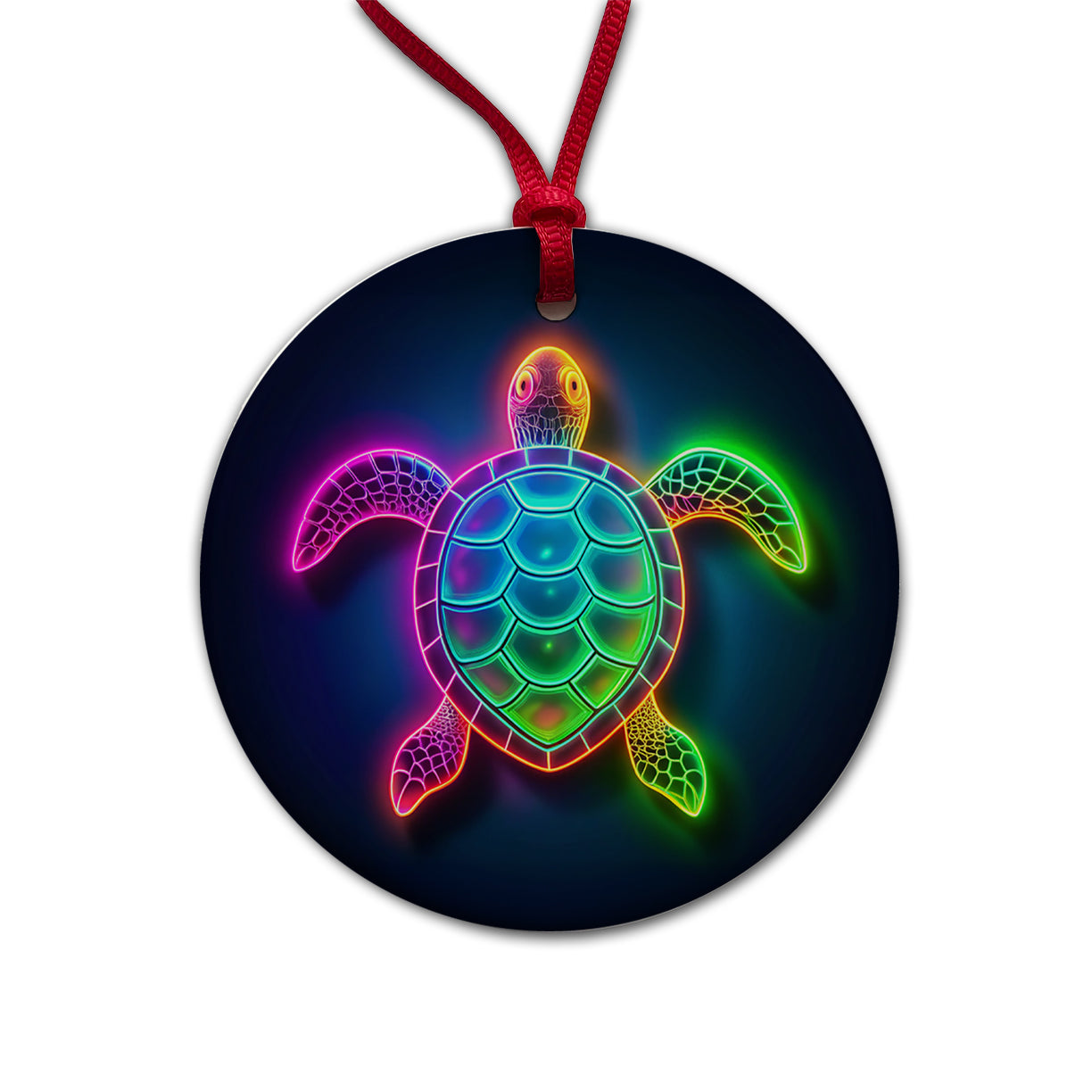 Neon Turtle Round Ceramic Holiday Christmas Tree Ornament