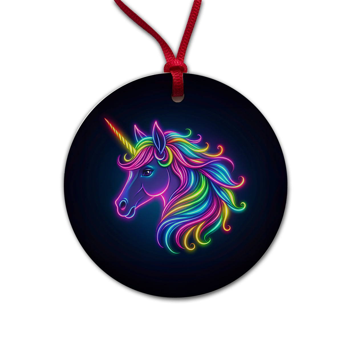 Neon Unicorn Head Fantasy Round Ceramic Holiday Christmas Tree Ornament