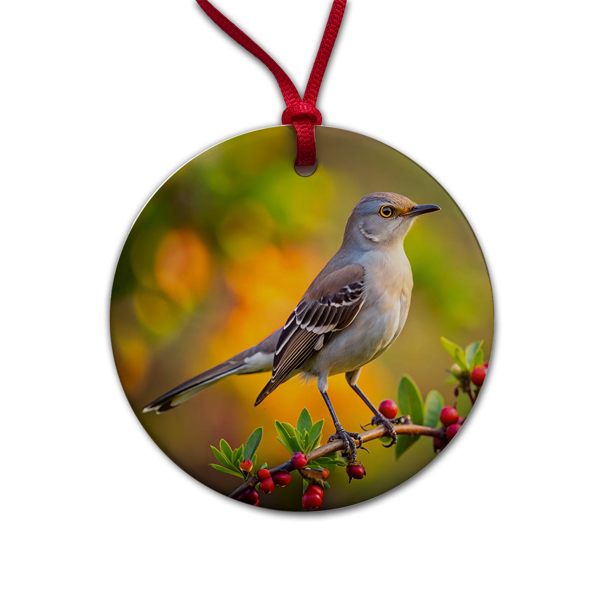Northern Mockingbird Backyard Bird Round Ceramic Holiday Christmas Tree Ornament