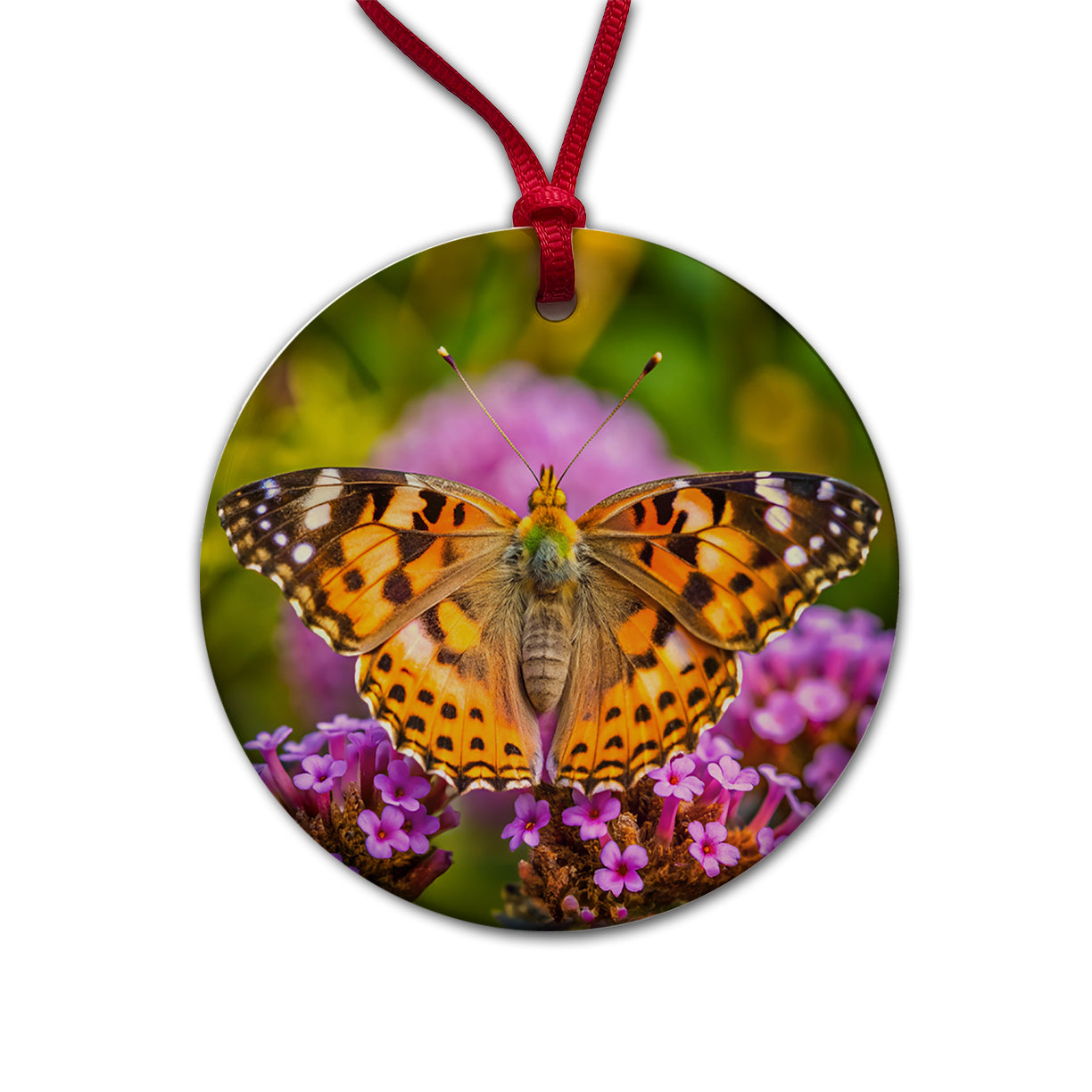 Painted Lady Butterfly Round Ceramic Holiday Christmas Tree Ornament