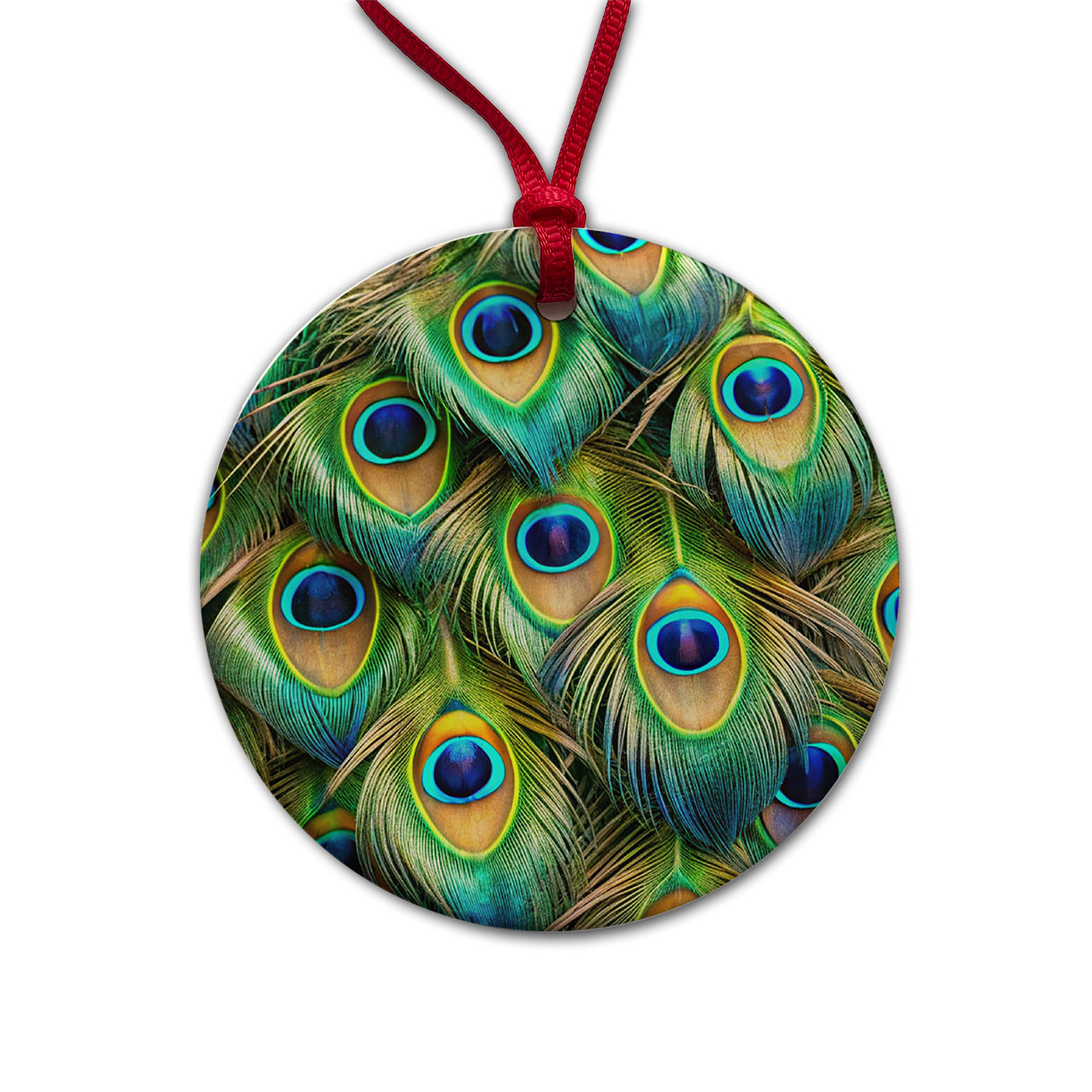 Peacock Feathers Pattern Round Ceramic Holiday Christmas Tree Ornament