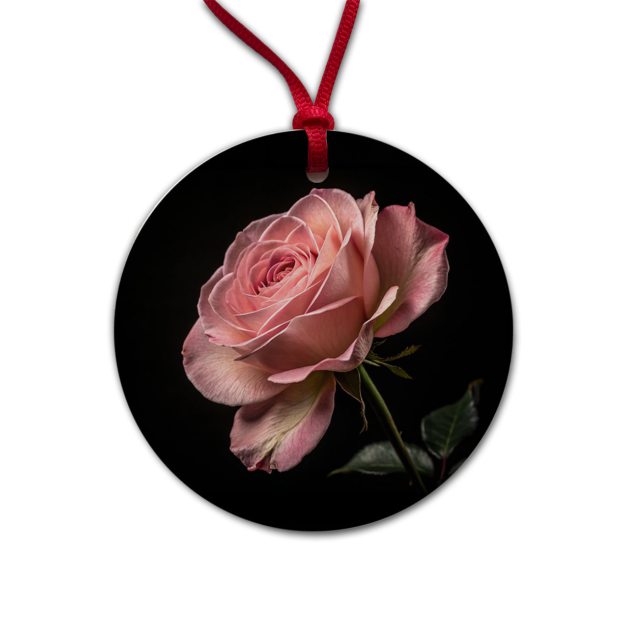 Pink Rose Round Ceramic Holiday Christmas Tree Ornament