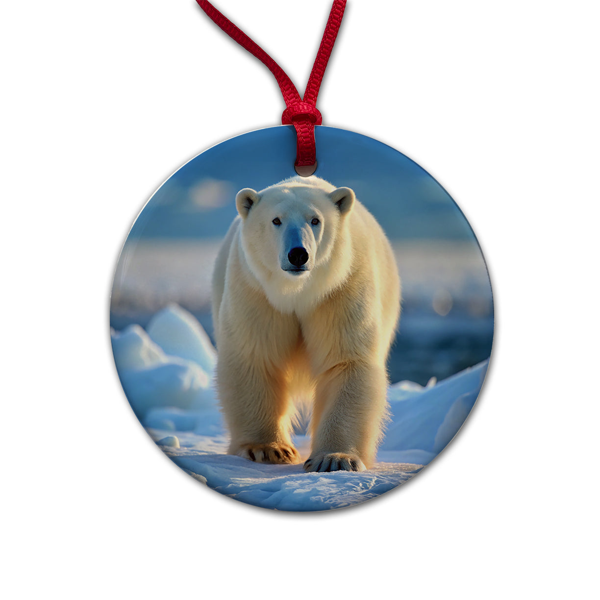Polar Bear Round Ceramic Holiday Christmas Tree Ornament