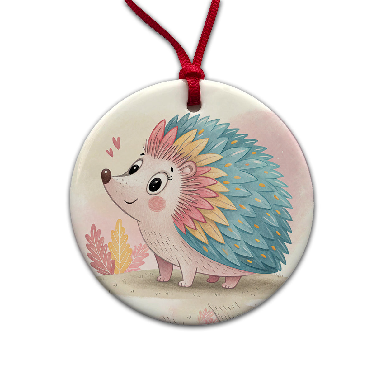 Porcupine Children's Illustration Style Round Ceramic Holiday Christmas Tree Ornament