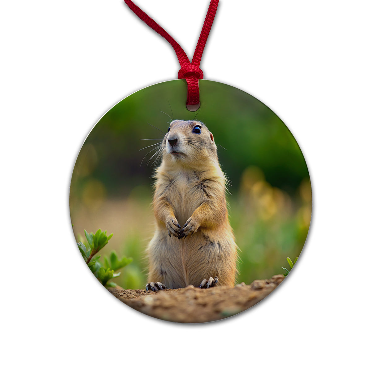 Prairie Dog Round Ceramic Holiday Christmas Tree Ornament