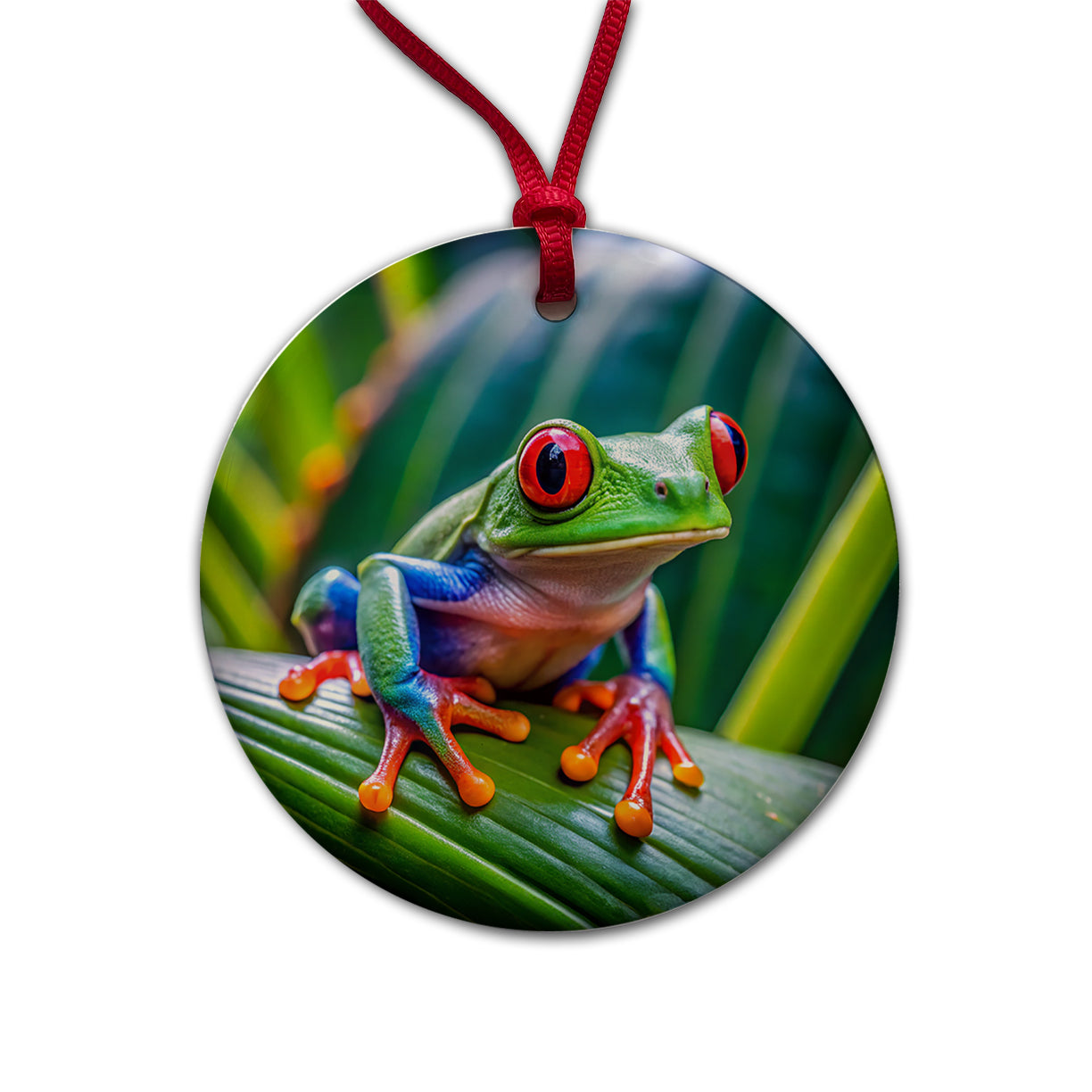Red Eyed Tree Frog Round Ceramic Holiday Christmas Tree Ornament