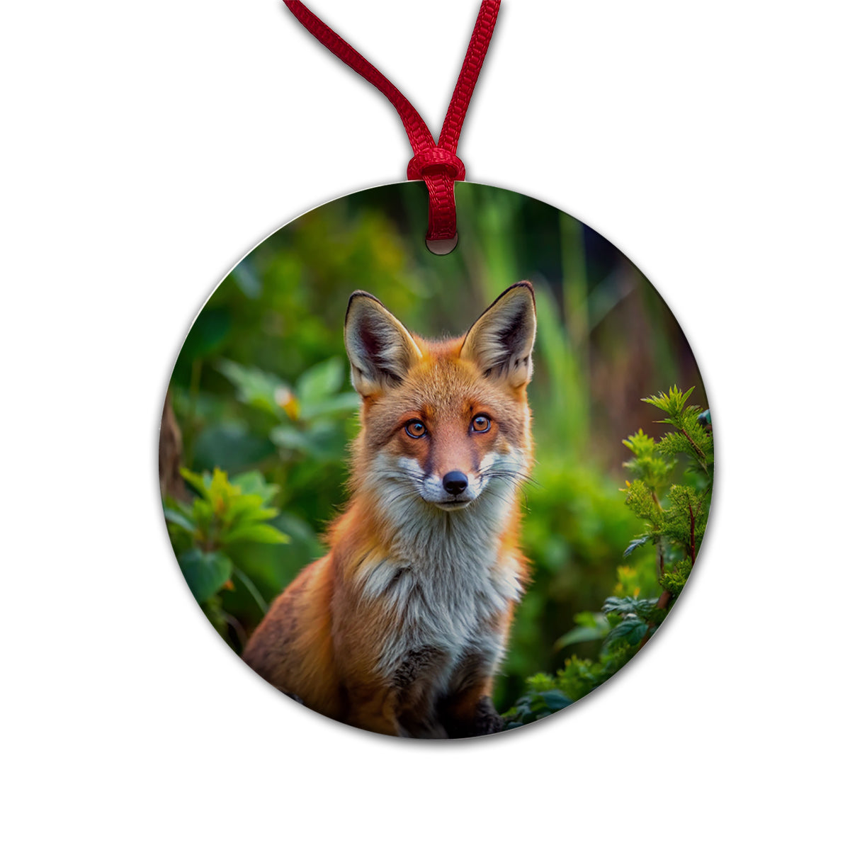 Red Fox Round Ceramic Holiday Christmas Tree Ornament