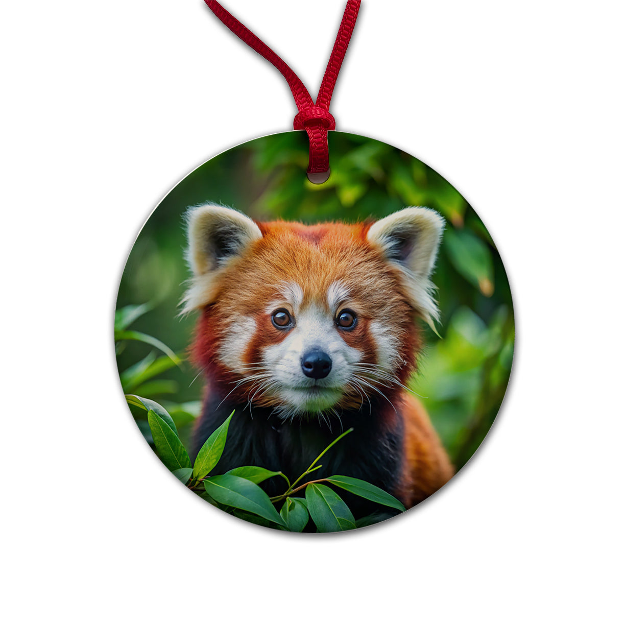 Red Panda Round Ceramic Holiday Christmas Tree Ornament