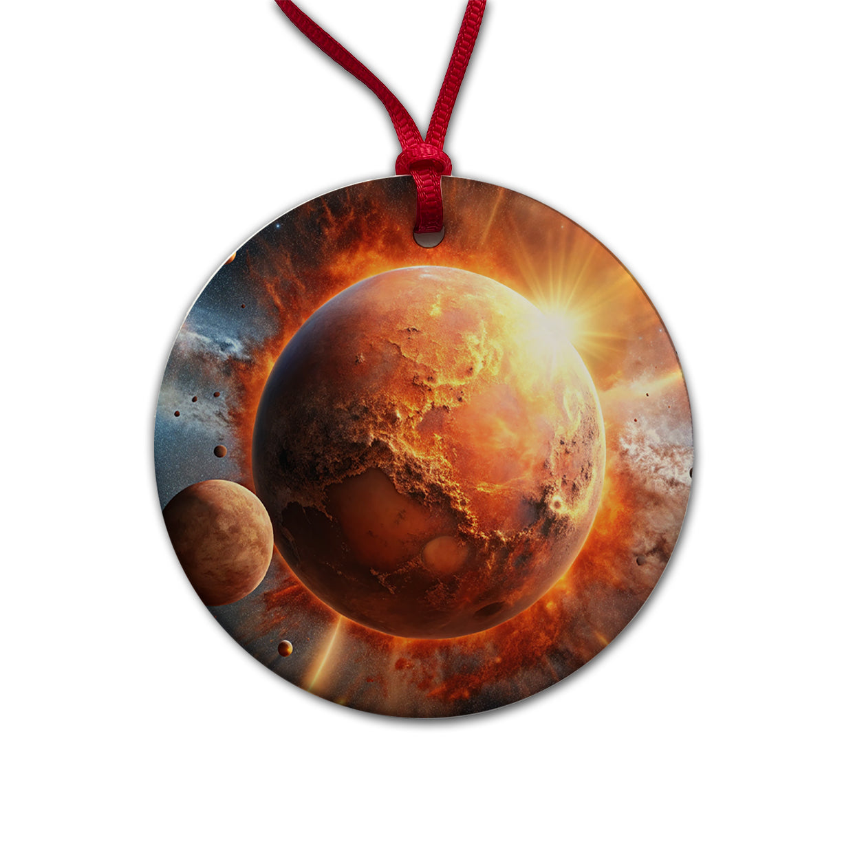 Red Planet Exploding in Space Sci-fi Round Ceramic Holiday Christmas Tree Ornament