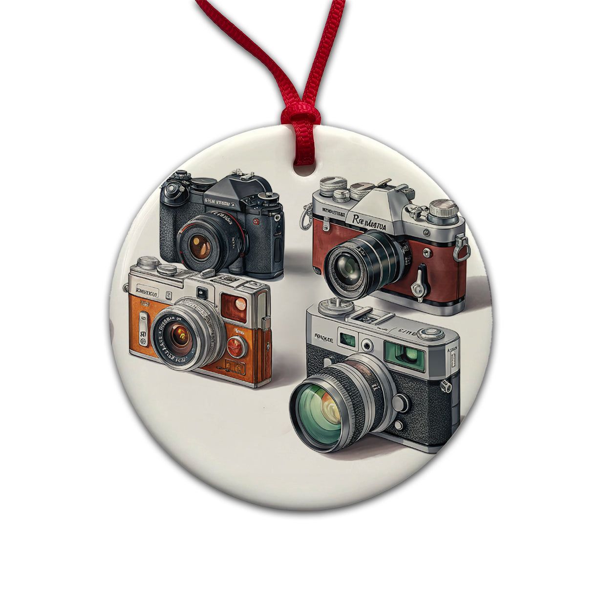 Retro Photography Cameras Round Ceramic Holiday Christmas Tree Ornament