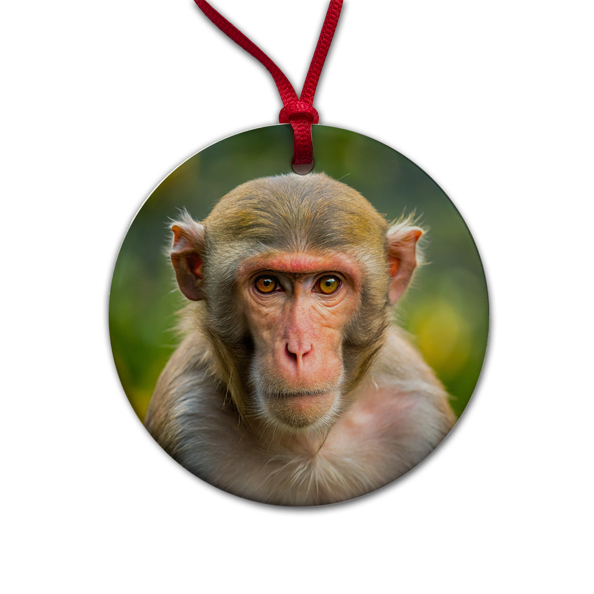 Rhesus Macaque Monkey Round Ceramic Holiday Christmas Tree Ornament