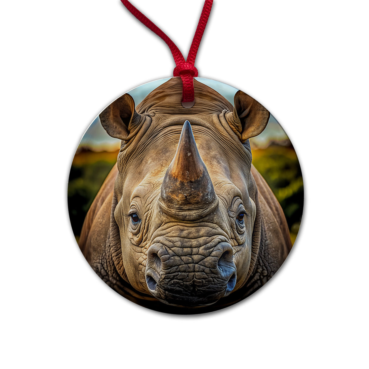 Rhinoceros Face Round Ceramic Holiday Christmas Tree Ornament