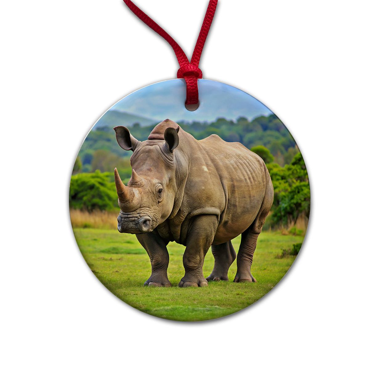 Rhinoceros Round Ceramic Holiday Christmas Tree Ornament